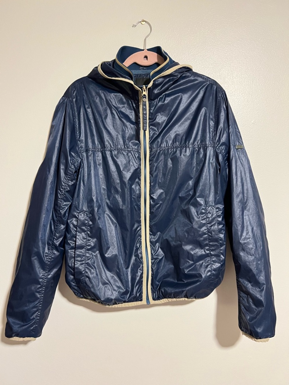 Navy Hooded Windbreaker with Cream Trim - Marc New York